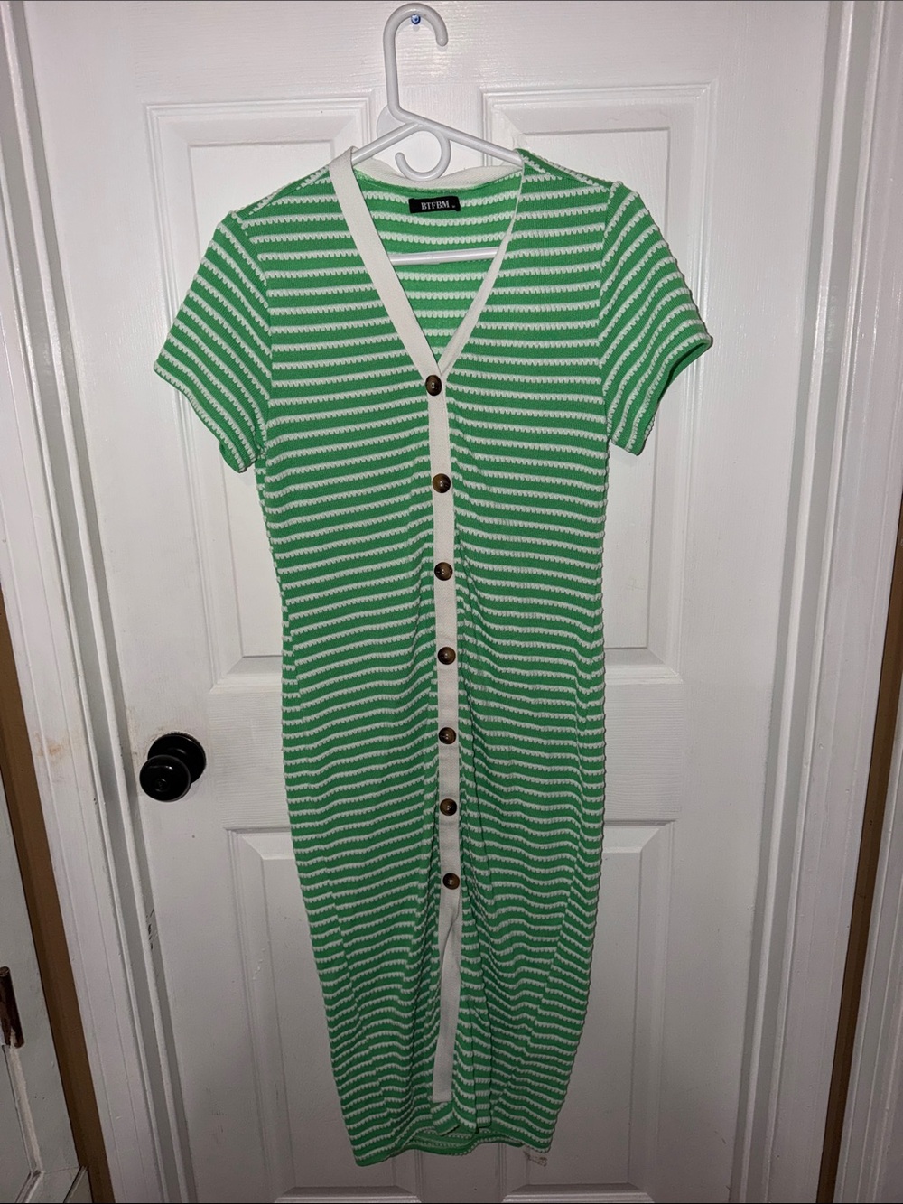 Unknown Brand Green & White Striped Womens  Button Dress